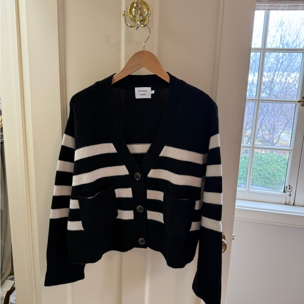 Almada Black and Cream Striped Cardigan